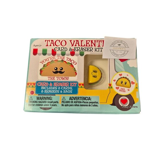 Taco Valentine Card & Eraser Kit For Kids Ages 3+ - Picture 1 of 2
